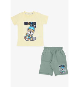 Breeze Girls & Boys Erkek Çocuk Şortlu Takım Denizci Aslan Baskılı 1-4 Yaş, Sarı