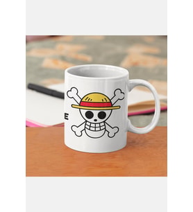 One Piece Hasır Şapka Korsanları Logo Kupa Bardak (Beyaz)