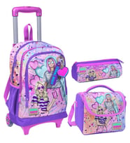 Coral High Pembe Mor Fashion Girl Üçlü Çekçek Işıklı Tekerlekli Çanta Seti - Kız Çocuk