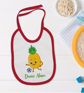BK Kids Kişiye Özel Futbol Tasarımlı Kırmızı Bebek Mama Önlüğü-3