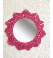 Livava Makrome İşlemeli Yuvarlak El Yapımı Ayna (Pembe)