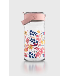 Renga Mono 1800 ml Çiçek Desenli Cam Kavanoz 132067 Mavi (Pembe)