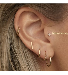 Tektaş Çelik Piercing Tragus Helix Kıkırdak Conch Gold Renk 8 mm (Çok Renkli)