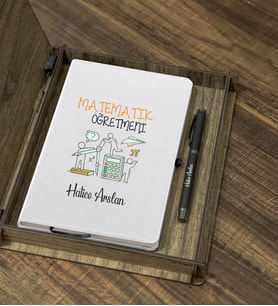 Kişiye Özel Matematik Öğretmeni Tasarımlı Ahşap Kutulu Ajanda Kalem Seti (Beyaz)