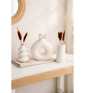3 lü Minimal Çift Yönlü Bohem ve İskandinav Vazo Pinterest Pampas Vazosu Set Dekoratif Eşya 13-10 cm (Beyaz)