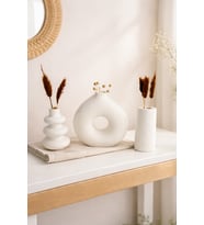 3 lü Minimal Çift Yönlü Bohem ve İskandinav Vazo Pinterest Pampas Vazosu Set Dekoratif Eşya 13-10 cm (Beyaz)