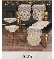 5 Parça Alya Gold Dantelli Salon Takımı Runner Masa Örtüsü Modern Tasarım
