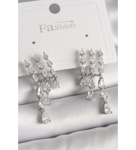 Pirinç Gümüş Renk Zirkon Taşlı Yağmur Model Kadın Küpe 5886 - SSSSSS5348-2298
