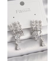 Pirinç Gümüş Renk Zirkon Taşlı Yağmur Model Kadın Küpe 5886 - SSSSSS5348-2298
