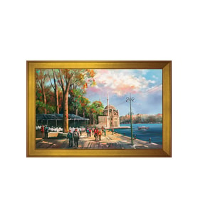 Ortaköy Camii Motifli Kanvas Tablo 80 x 110 cm Gold Çerçeve
