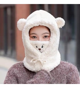 MJ TOYS Beyaz Renk Ayıcık Detaylı Peluş Bere Ayıcıklı Şapka Çocuk Bere Sevimli Şapka Ayıcık