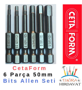 CetaForm 6 Adet x 5cm Takım Manyetik Bits Allen Alyan Matkap Ucu