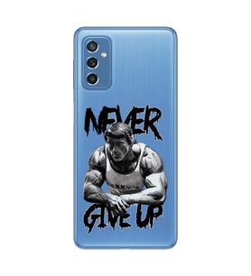 Samsung Galaxy M52 Uyumlu Arnold Fitness Never Give Up Desenli Şeffaf Telefon Kılıfı