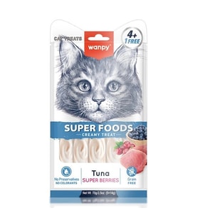 Wanpy Superfood Ton Balıklı, Yaban Mersini & Kızılcıklı Sıvı Kedi Ödül Maması 5x14 gr