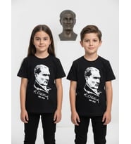 Çocuk Atatürk Baskılı Yarım Kollu T-shirt (Siyah)