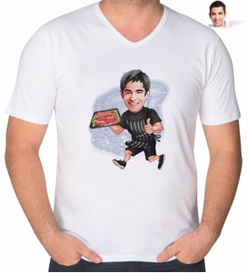 BK Gift Kişiye Özel Erkek Kasap Karikatürlü V Yaka Tişört-2 (Beyaz)
