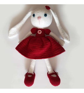 Düğmeli Tavşik Amigurumi Organik Oyuncak