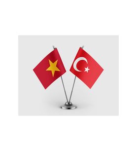 Vietnam ve Türkiye Bayrağı İkili Saten Masa Bayrağı Takımı