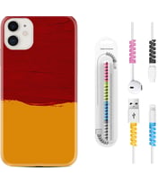 Apple iPhone 11 12 13 Mini Kılıf Kablo Koruma Spiral Silikon Sarı Kırmızı Boya 1708