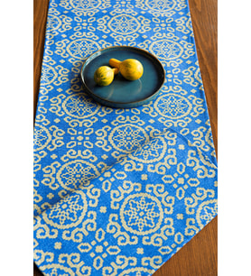 Antik Desenli Duck Kumaş Runner/masa Örtüsü (Mavi)