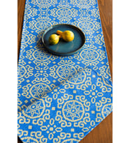 Antik Desenli Duck Kumaş Runner/masa Örtüsü (Mavi)