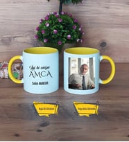 Amcaya Hediye Kupa Bardak Sarı Fotoğraflı Amcaya Doğum Günü Hediyesi