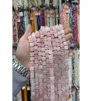 Pembe Kuvars Taşı Küp Yıldız Kesim 10x10mm Doğal Taş Dizi