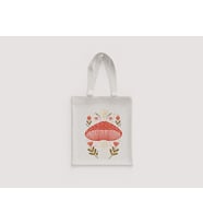 Kırmızı Mantar Folk Çiçekli Desenli Unisex Omuz Çantası Hediyelik Ham Bez Çanta