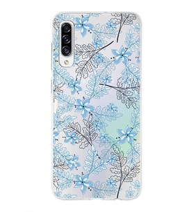 Samsung Galaxy A30s Uyumlu Kapak Floral Mavi Tasarımlı Şeffaf Silikon Kılıf