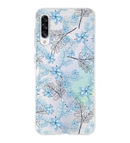 Samsung Galaxy A30s Uyumlu Kapak Floral Mavi Tasarımlı Şeffaf Silikon Kılıf