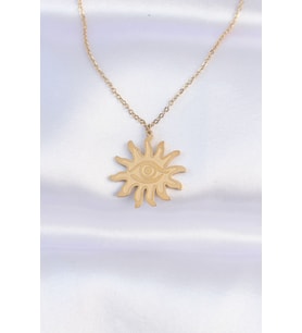 316L Çelik Zincir Gold Renk Göz Güneşi Tasarımlı Kolye 5886 - SSSSSS9270-2199