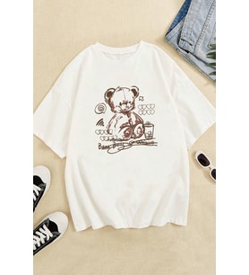 Unisex Bear Bear Baskılı Tasarım Tshirt (Beyaz)