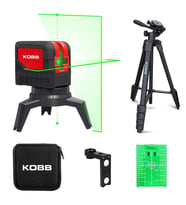 KOBB KBL92GTP 30 Metre Profesyonel Yatay ve Dikey Otomatik Hizalamalı Yeşil Çapraz Çizgi Lazer, 2 Noktalı Şakül Lazer Distomat + Mini Tripod + Tripod (Kırmızı-Siyah)