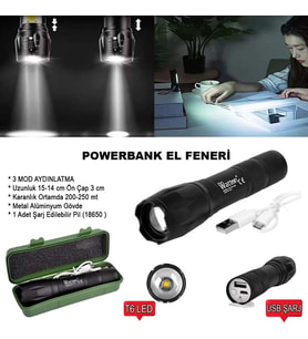 Northcity Powerbank Özellikli Uzun Menzilli El Feneri Wt-039 – 250m Menzil, 3 Mod, Metal Gövde