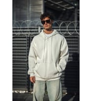 Oversize Tam Fermuarlı Uzun Kol Hırka - Beyaz