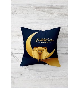 Eid Mubarak Ramazan Tema Çift Tarafı Baskılı Gizli Fermuarlı Yastık Kılıfı Kırlent Yastık Kılıfı (Lacivert)