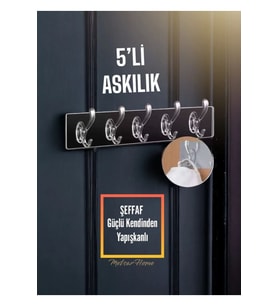 5'li Şeffaf Kendinden Yapışkanlı Askılık