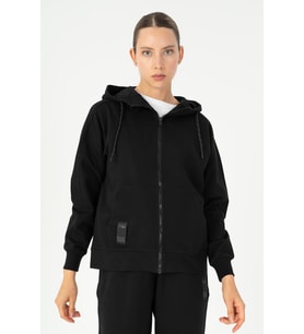 Maraton Comfort Kadın Kapüşonlu Siyah Tracktop