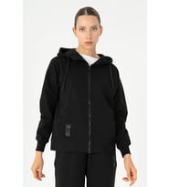 Maraton Comfort Kadın Kapüşonlu Siyah Tracktop