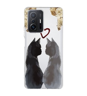 Xiaomi Mi 11T - 11T Pro Uyumlu Kedi Çiftler Tasarımlı Şeffaf Telefon Kılıfı