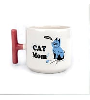 Cat Mom Baskılı Kırmızı Kulplu T Kupa