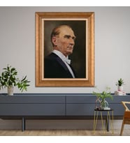 Altın Paspartulu Atatürk  Çerçeveli Tablo C552 (Gold)
