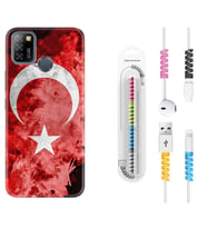 INFINIX Smart 4 5 6 Zero 8 S5 Pro Kılıf Kablo Koruma Spiral Silikon Şanlı Türk Bayrağı 1315