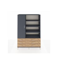 Hyperion Dolap 8 Raflı 6 Çekmeceli Tek Kapaklı  132x44x195 Antrasit-Antrasit/Çam
