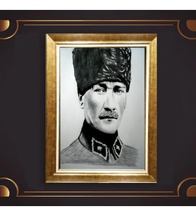 Altın Varaklı Çerçeveli Paspartulu Atatürk Tablo TR0616 (Gold)
