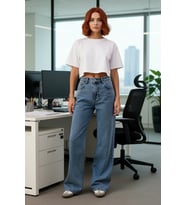 Kadın Wide Leg Yüksek Bel Denim Pantolon Fonksiyonel Dayanıklı Kaliteli Konforlu Estetik Şık