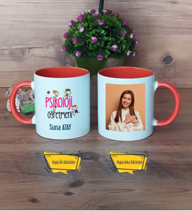 Psikoloji Öğretmeni Kupa Bardak Turuncu Fotoğraflı Öğretmenler Günü Hediyesi