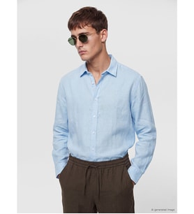 LCW Vision Mavi Regular Fit %100 Keten Erkek Gömlek
