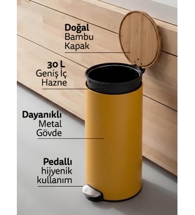 5five Bambu Metal Pedallı 30 Lt. Sarı Çöp Kovası