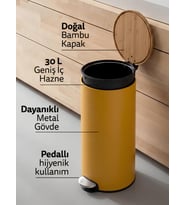 5five Bambu Metal Pedallı 30 Lt. Sarı Çöp Kovası